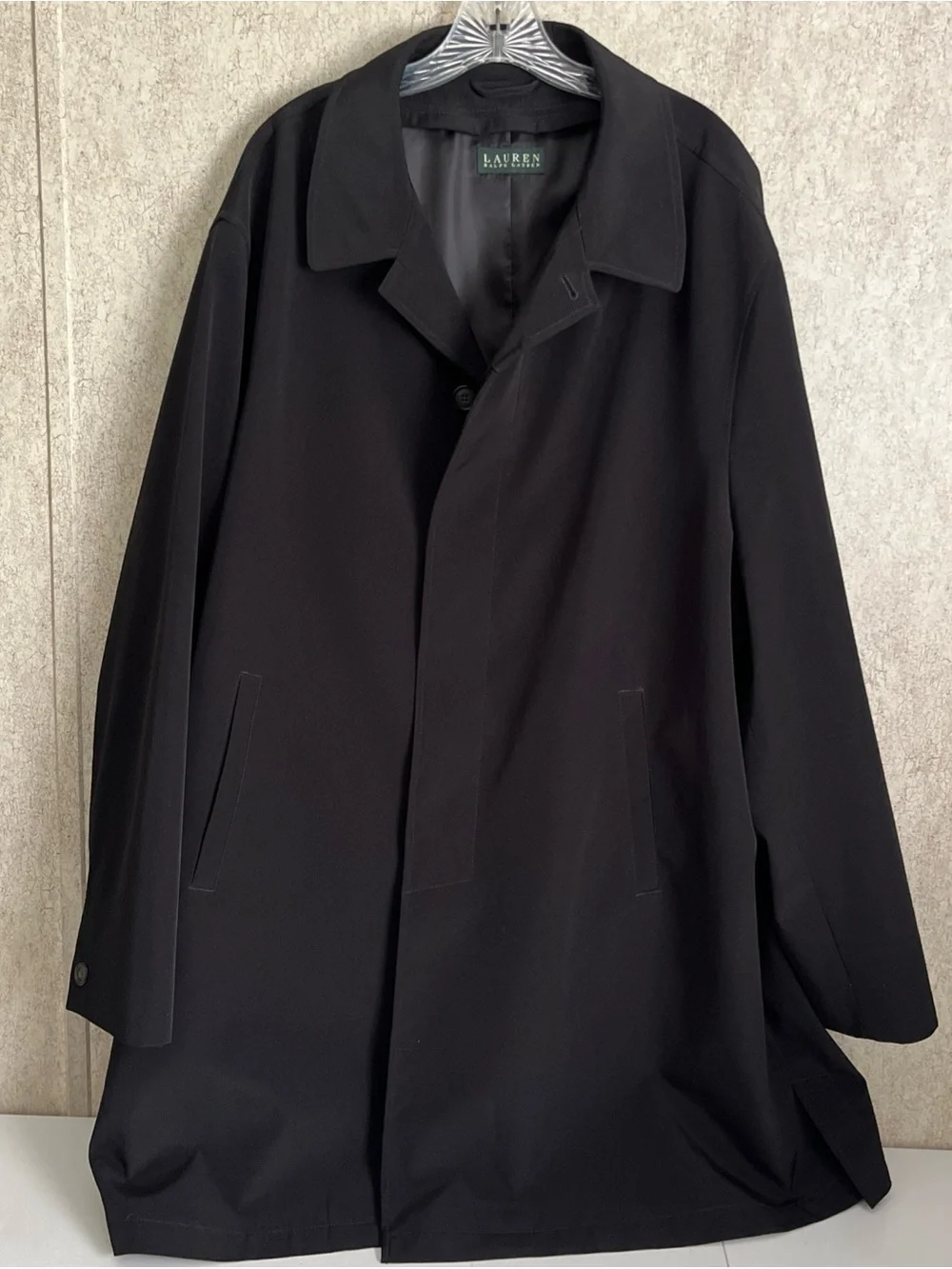 Ralph Lauren Trench Coat Preppy Waterproof Black Hidden Buttons Men’s 54 Regular